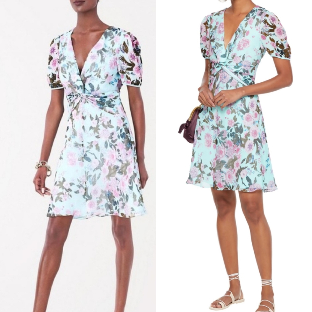 NWT Diane Von Furstenberg Jillian Floral Silk Mini Dress Lilac Small Lagoon 6